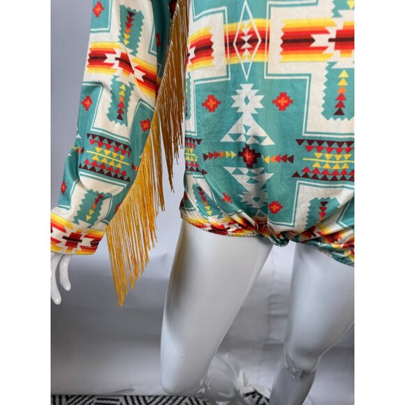 GG Western Wear Aztec Print Long Sleeve Fringe Body Suit - Picture 13 of 16